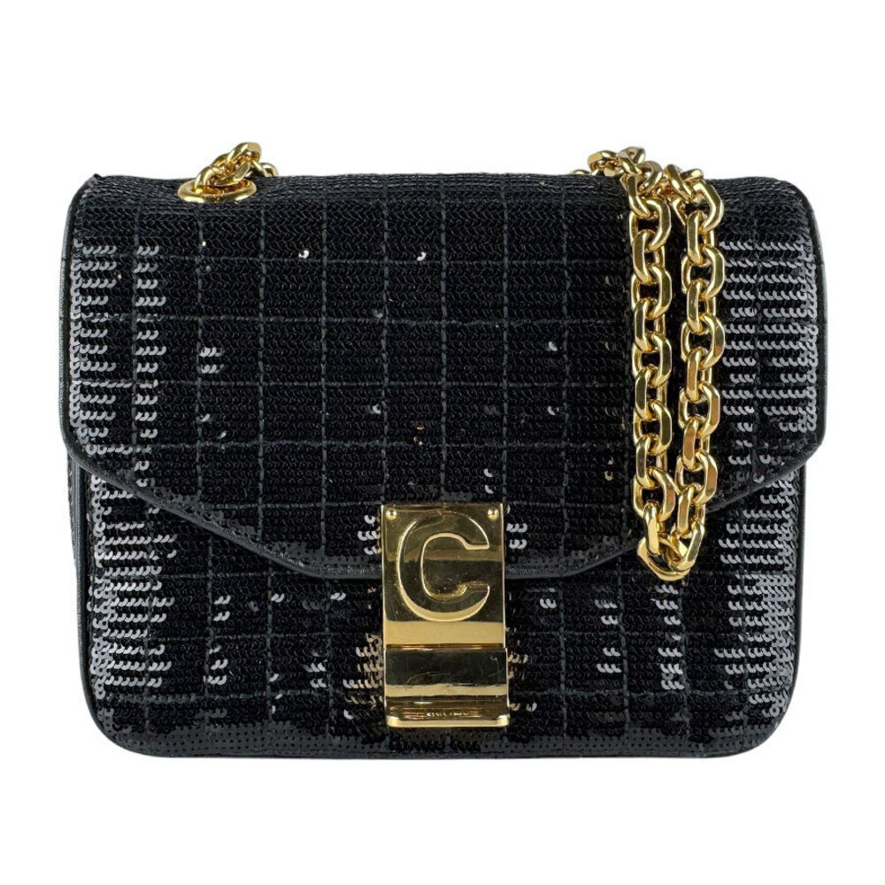 Celine Shoulder Bag C Sequin Leather Black